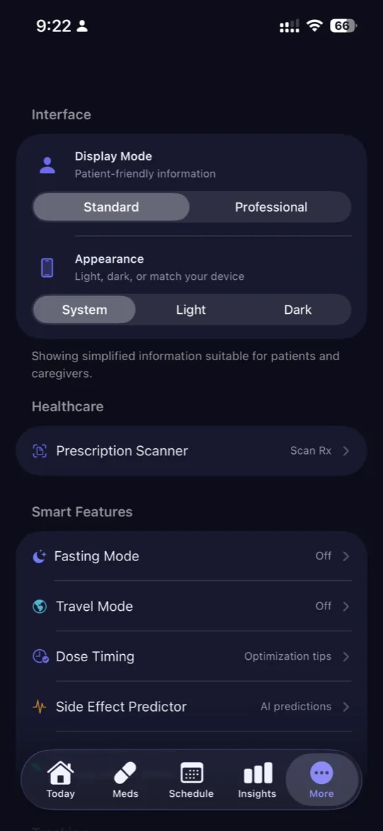 ChronoPill Smart Features menu