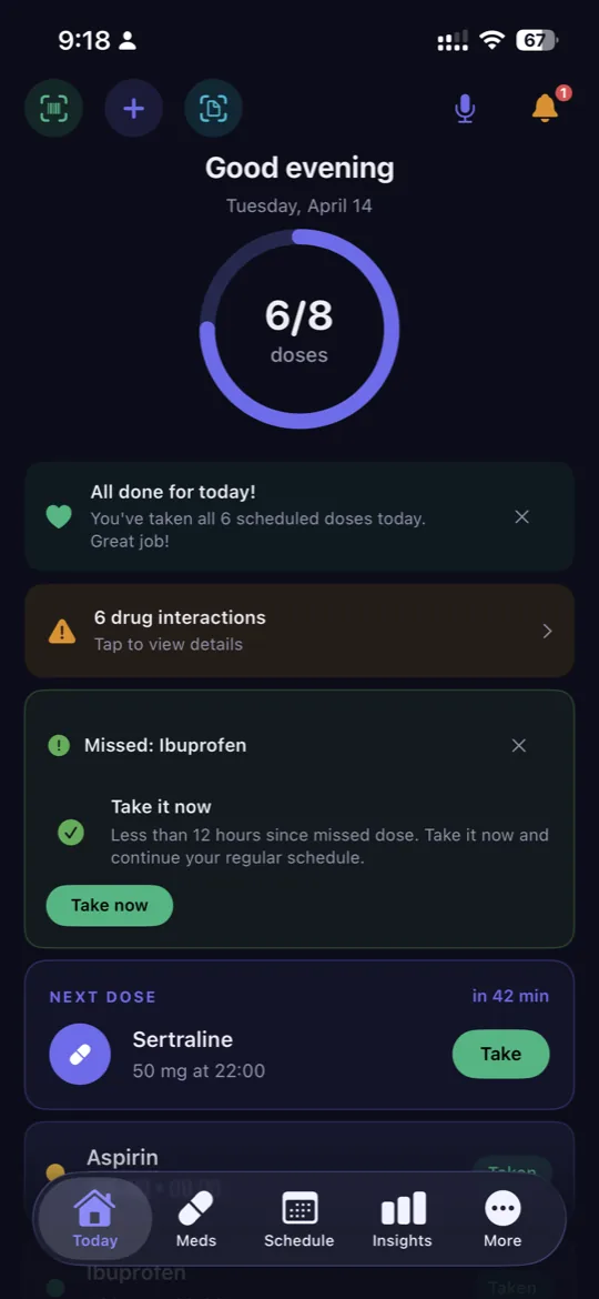 ChronoPill Today screen